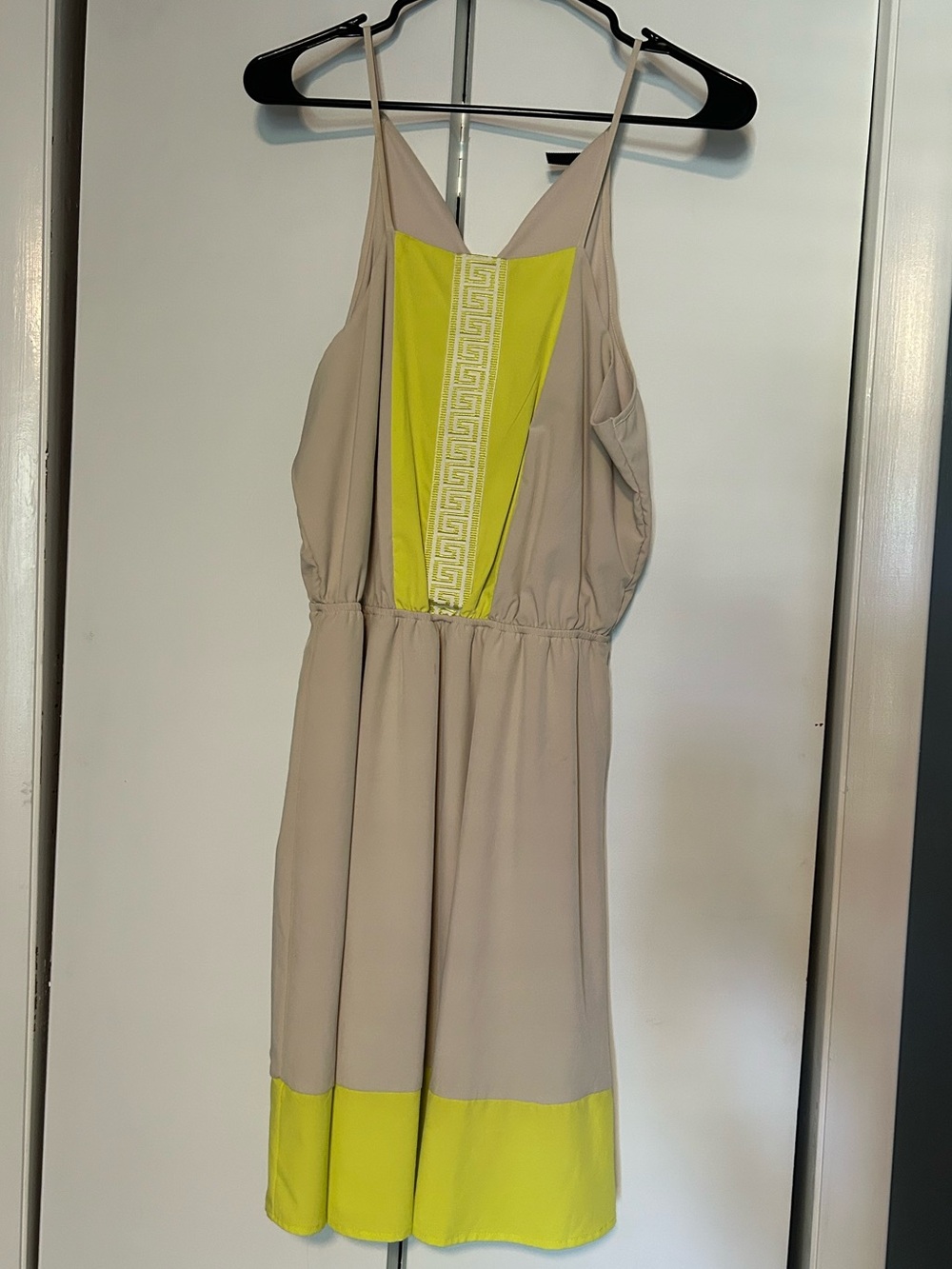 Maurices Light Nude Beige and Vibrant Yellow Midi Dresss